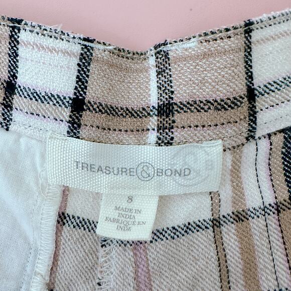 Treasure & Bond Preppy Plaid Pleated Cotton Shorts Tan Brown Chanterelle 8 NWT - Picture 8 of 10